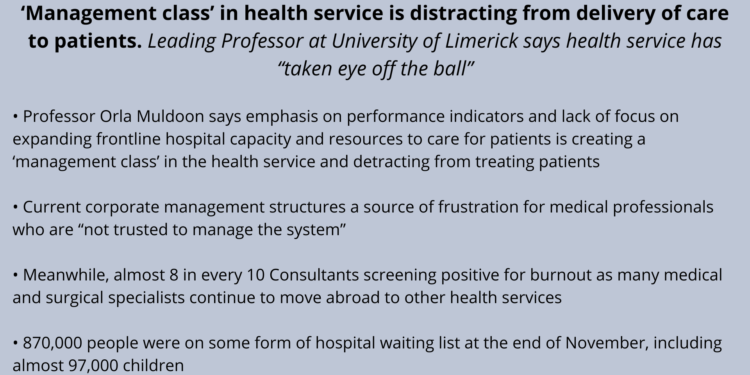‘Management class’ in health service is distracting from delivery of care to patients