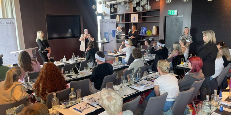 Neostrata's Global Trainer, Kim Sarros & Neostrata Ireland’s Trainer, Gillian MacMahon presenting a live demonstration.